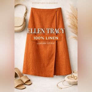Ellen Tracy Linda Allard Linen Wrap Midi Skirt Rust Orange Size 8